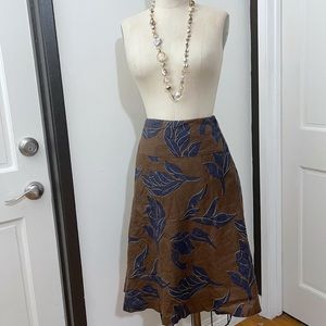 H&M Leaves Print A Line Linen Skirt
